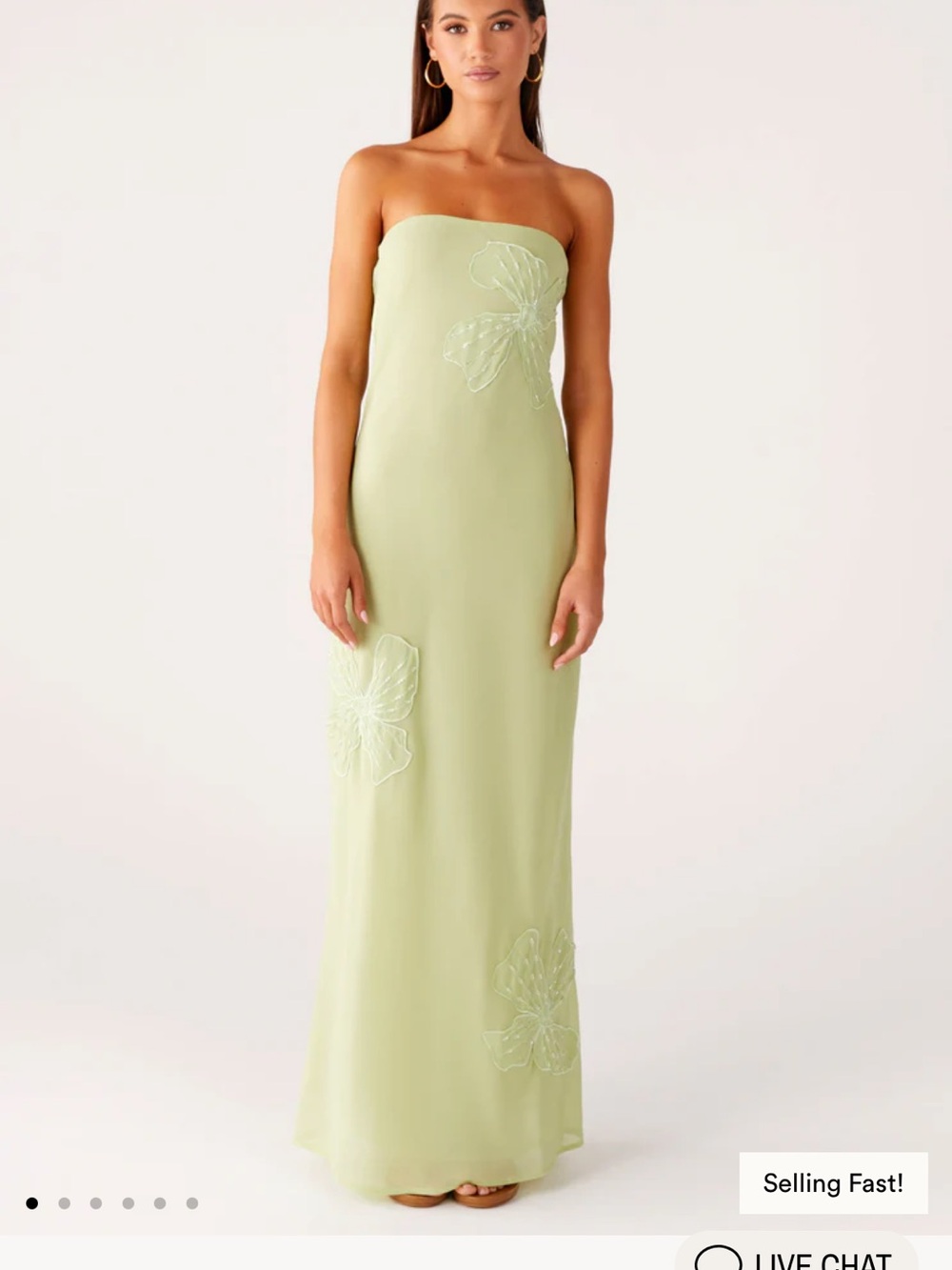 BRAND NEW - Peppermayo Strapless Sage Green Maxi Dress with Floral Embroidery